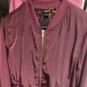Purple Plum Colored IMAN Zip Front Bomber Style Jacket, Size L.